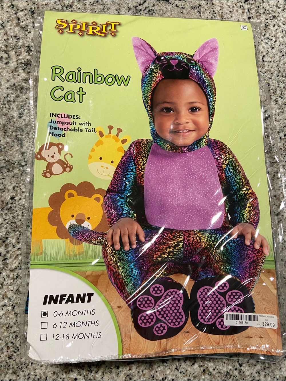 Spirit Halloween Baby Rainbow Cat Costume Size 0-6 Months NWT